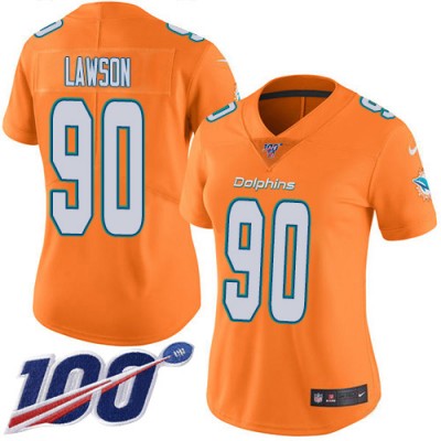 Nike Miami Dolphins #90 Shaq Lawson Orangen Women's Stitched NFL Limited Rush 100th Season Jersey
